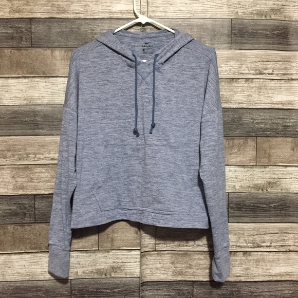 Nike Dri Fit Performance Hoodie Women’s L Blue Pullover Crop Relaxed - Picture 3 of 9